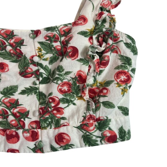 Midnight Sky Cherry Print Ruffle Strap Cropped Top Corset Size Medium Rockabilly - Picture 4 of 12